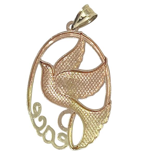 MA 14K Yellow & Rose Two Tone Gold Pendant Peace Dove - Picture 3 of 6